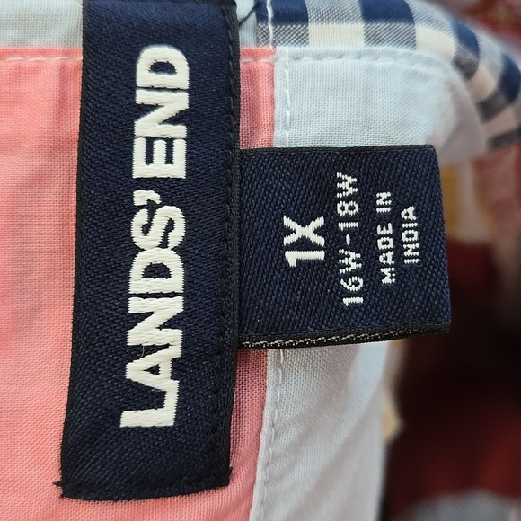 Lands' End Womens Poplin Boyfriend Button Front Patchwork Plus Size Curvy 1X - Picture 9 of 13